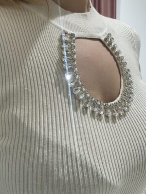 MAGLIA PANNA CON BUCO A STRASS KIKISIX - immagine 4