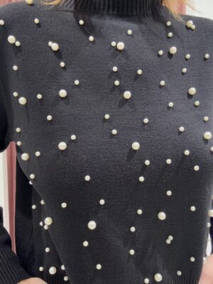 MAGLIA NERA CON PERLE SUSY MIX - immagine 3