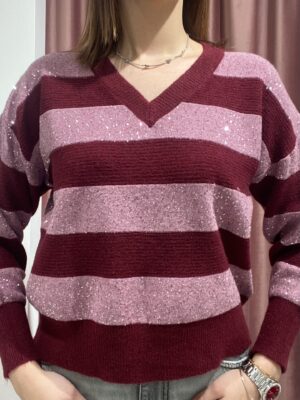 MAGLIONE A RIGHE BORDEAUX CON PAILLETTES SUSY MIX - immagine 3